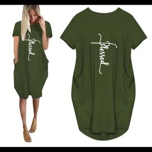 Olive Midi T-Shirt w/Pockets
